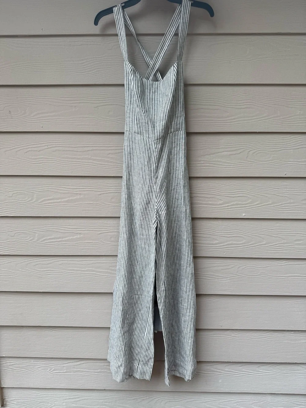 REFORMATION Autumn Linen Jumpsuit Vineyard Stripes Women's